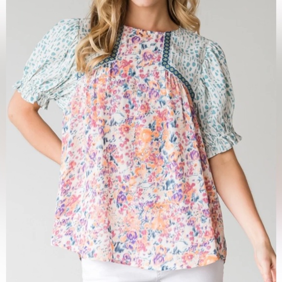 Jodifl- Multi Print‎ Top in Aqua / Size S / H-103 - Picture 10 of 12